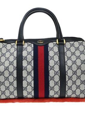 GUCCI GG Pattern Sherry Web Travel Hand Bag PVC Leather Navy Blue Italy 33YJ219